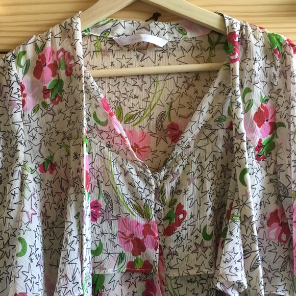 Zara Ruffled Star Floral Tie-Neck L/S Blouse M - Picture 5 of 8
